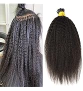I Tip Human Hair Extensions Kinky Straight for Black Women YiXing 100 Grams Pre Bonded Keratin Fu...