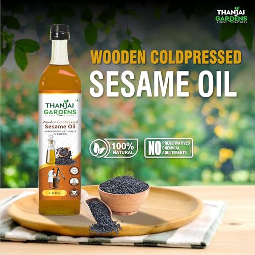 Image of THANJAI GARDENS Wooden Cold Pressed Gingelly Oil, 1 Litre