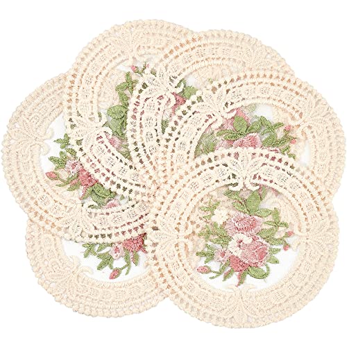 GORGECRAFT 6 manteles Individuales de Flores, Manteles Individuales Florales Vintage, Posavasos Bordados, Estilo Europeo, Tela de Encaje, Aislamiento, Manteles Resistentes (Blanco Antiguo)