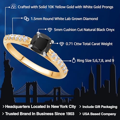 Gem Stone King 10K Two-Tone Gold Gemstone Birthstone and Lab Grown Diamond Engagement Ring For Women | Cushion Cut 5MM | Wedding Anniversary Promise Ring | Sizes 5, 6, 7, 8, 92