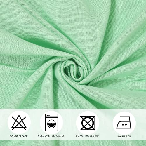 Image of THE LINEN COMPANY Cotton Curtains Net Curtains with Pom Pom Lace Rod Pocket Sheer Curtains Light Filtering Window Curtains Living Room Curtains Ocean Green 10 Ft Pack of 2