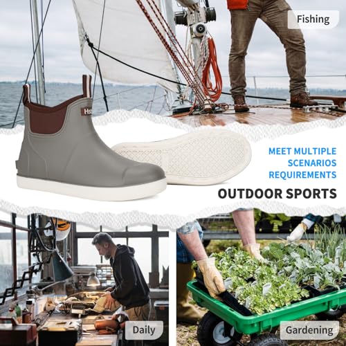 Image of Mens Deck Boots, Saltwater Fishing Booties Rubber Waterproof Ankle Rain Boots, High-performance Footwear Chelsea Boots for Gardening Fishing Boating Camping Sailing