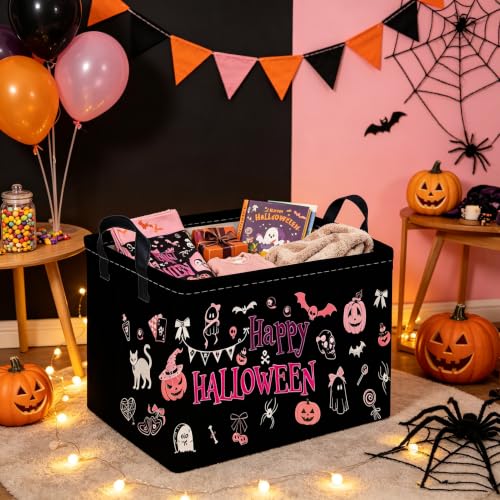 Image of Rectangular Dinosaur Halloween Basket,Trick or Treat Baskets for Boys and Girls,Empty Halloween basket,Waterproof collapsible storage box,Horror Decor,Gift box(Black Halloween)