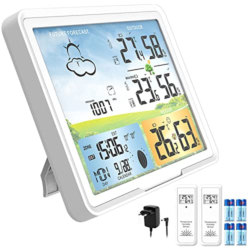 【Cosa si ottiene】1* Protmex stazione meteo, 2 * sensore remoto (contiene 8 batterie AAA), 1 * adattatore di alimentazione 100-240V, 1 * manuale utente (inglese). NOTA: Se avete bisogno del manuale d'uso in Italiano, contattate il venditore via e-mail.