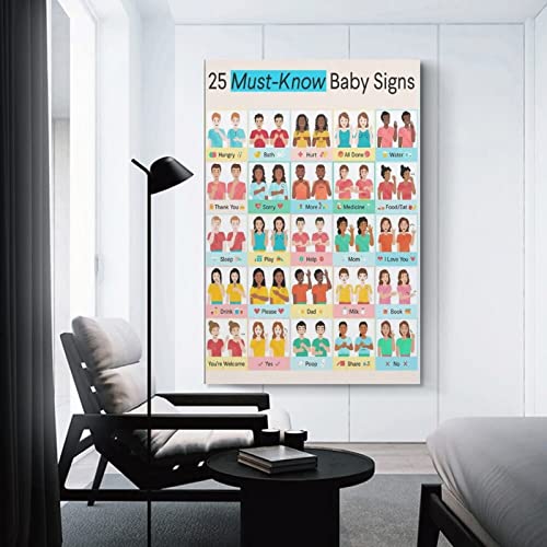 Sign Language Posters 25 Must-Know Baby Sign Language Wall Decoration For New Parents' Guide To Teac Canvas Print Picture Wall Art Poster For Home Family Decor 24X36Inch(60X90Cm) Unframe-Style #TOP2