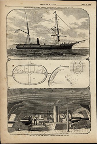 Gun Deck Iron Clad Steamer Galena Warships Navy Cannons War 1862 nice old
