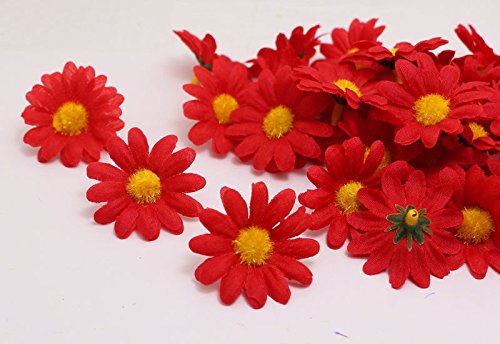 100Pcs Artificial Flowers Wholesale Fake Flowers Heads Gerbera Daisy Silk Flower Heads Sunflowers Sun Flower Heads for Wedding Party Flowers Decorations Home Decor Red