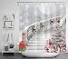 Merry Christmas Season Eve New Year Decorative Decor Gift Shower Curtain Polyester Fabric 3D Digital Printing 72x72" Mildew Resistant White Night Snow Candy Cane Tree Stairs Bathroom Bath Liner Set