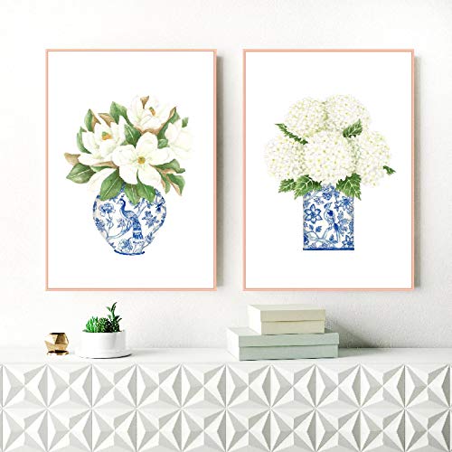 Art mural bleu et blanc affiche fleur délicate de haute qualité