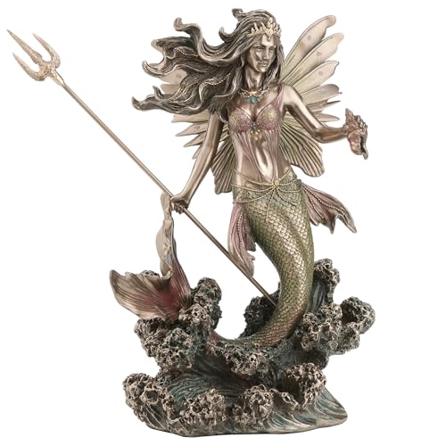 Estatua Reina Sirena con Tridente en Resina y Bronce 9.1 pulg