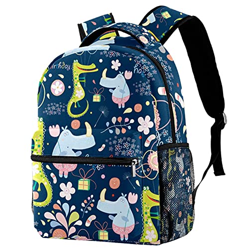 Sac à dos d'école grand compartiment motif floral blanc avec poches ergonomiques
