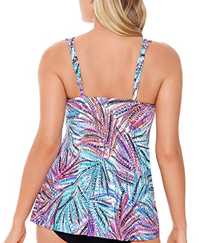 Swim Solutions Top de tanquíni feminino estampado com costura de princesa Palmalicious, Palmalicioso