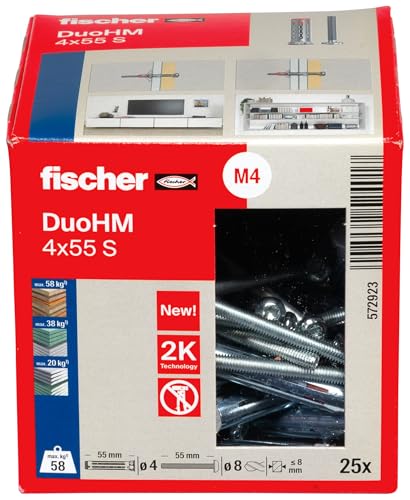 Miniatura 2 de Fischer Tacos Duohm 4 X 55 S Tx Para Cavidades Con Tornillo Métrico Y Accionamiento Tx Para Fijar Soportes De Tv, Lámparas, Estantes De Pared, Etc., En Materiales De Construcción De Paneles, 25