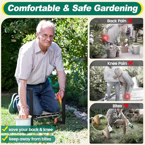 Kniebank für Gartenarbeit, 32cm Breiter Gartenhocker faltbare mit Griffen robustes Knielgerät, 180kg Kapazität, Multifunktionsbank für Gartenarbeit Gartenbank für Senioren, Frauen, Männer/Schwarz