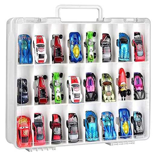 ALCYON Double Sided Toy Storage Organizer Case for Hot Wheels Car, for Matchbox Cars, for Mini Toys, for Small Dolls. Carrying Box Container Carrier with 48 Compartments - Upgrade (Box Only)