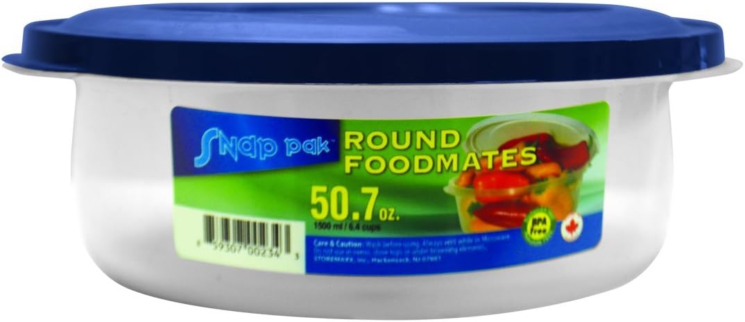 StoreMaxx Foodmates 234 Round Food Storage Container with Clear/Blue Lid (Pack of 12), 50.7 oz., Slate Blue/Opaque