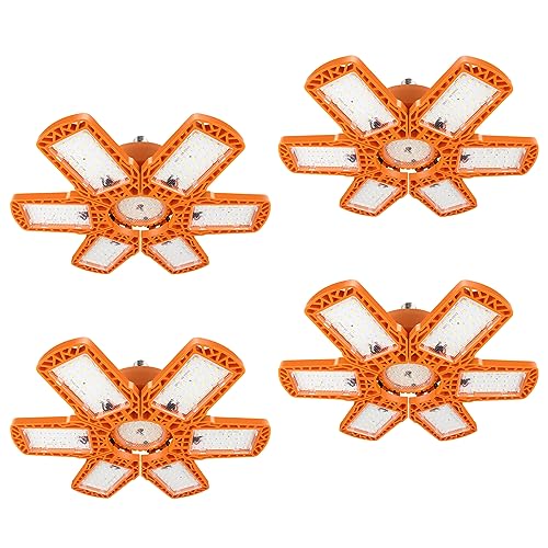 4 Pack Super Bright LED Garage Ceiling Lights - 185W 18500LM with 6+1 Deformable Panels, E26/E27 Bulb Socket Lighting for Halloween