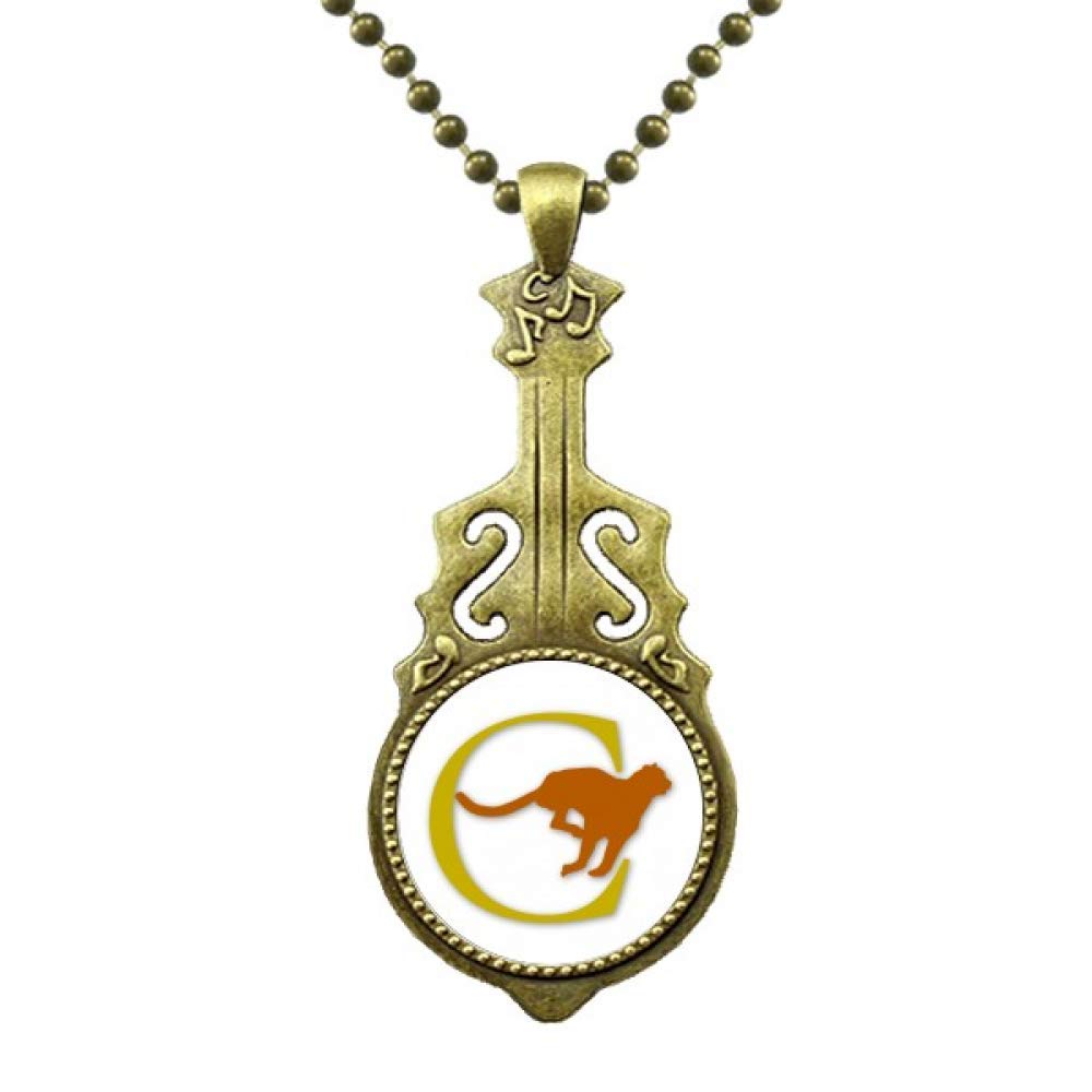 Leopard Running Chasing Prey Necklace Antique Guitar Jewelry Music Pendant