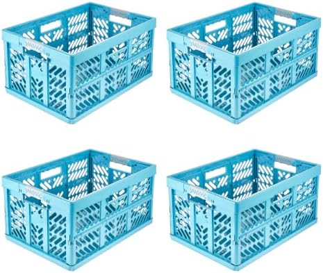keeeper ben 4x Stabile Profi-Klappboxen mit Soft-Touch Griffen, 45 l, Eco Sky Blue