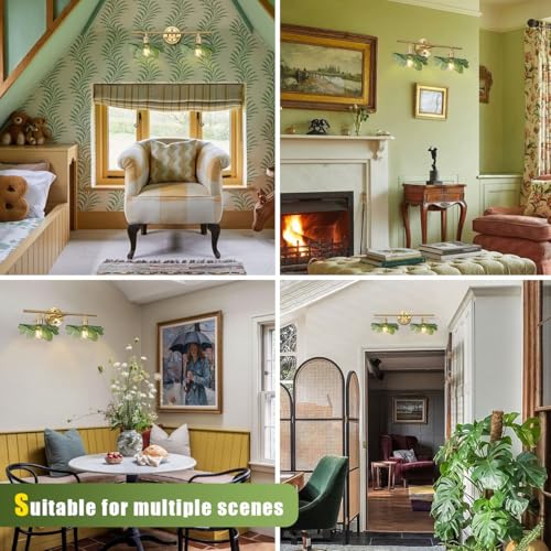 Image of Green Bathroom Lighting Fixtures Over Mirror, Vintage Wall Sconces with Glass Shade Flower Vanity Lights Mid Century Wall Sconce Light Gold Wall Lighting for Bedroom Living Room Hallway