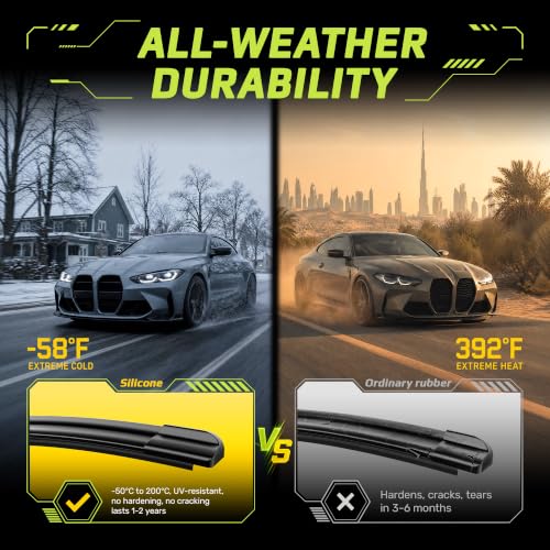 Image of Raidbee 22 inch and 20 inch Silicone Windshield Wiper blades Replacement for | Toyota Tacoma 2016-2023 4Runner 2003-2009 JEEP Compass 2007-2017 Chevrolet Camaro 2016-2023 Corvette 2014-2019 OEM