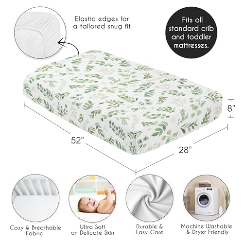 Image of Sweet Jojo Designs Fitted Baby Crib Sheets (Boho Floral Leaf) for Girls & Boys, Infant Nursery, Toddler Bed Room - Standard Size Mattress (Bohemian, Watercolor Botanical, Tropical Garden, Sage Green)