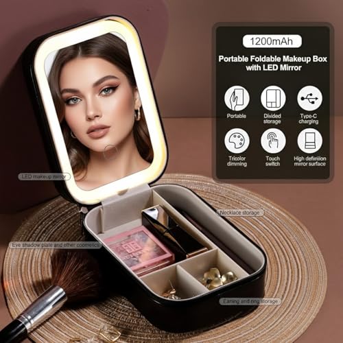 Image of SIGNAMIO Compact Makeup Vanity with LED Mirror, Portable LED Mirror for Makeup, Stylish Vanity Table with Adjustable Lighting for Professional Results (Black)