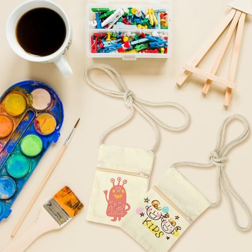 12 Stück stoffbeutel bemalen kinder Beige Stofftaschen zum Bemalen Brustbeutel Kinder 18 x 12 cm Taschen zum Bemalen für Party Geschenk Geburtstagsfeier