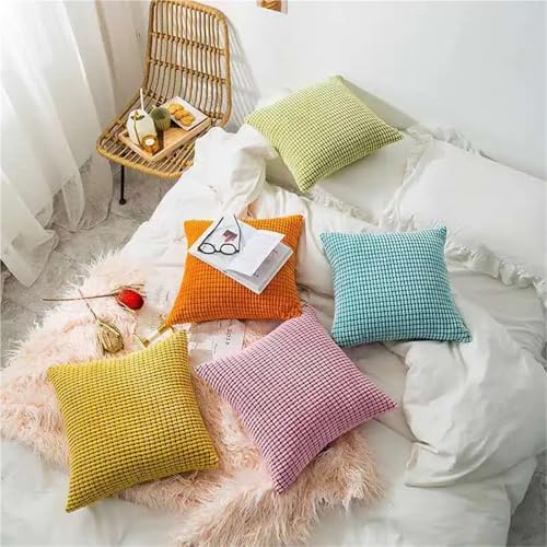 Coussin Velours Côtelé Jaune 60x60 Housse Coussin Canapé Lit