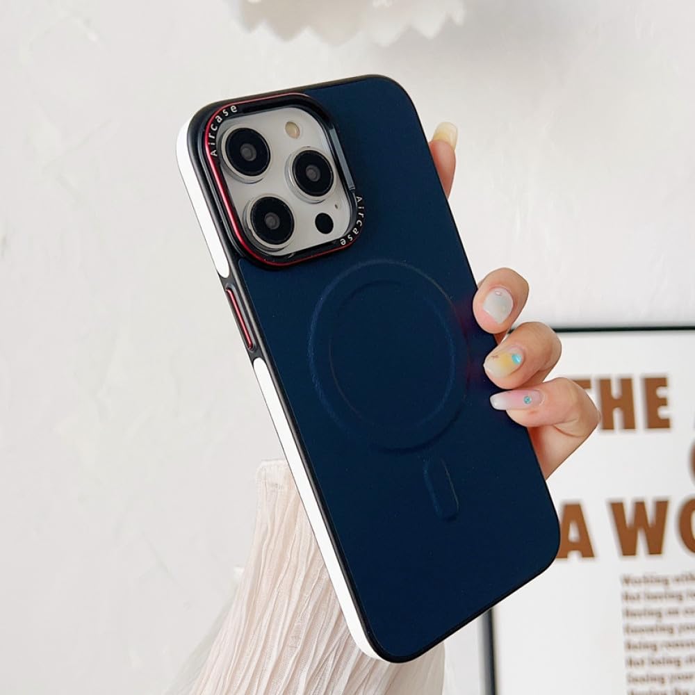 Étui en cuir magnétique bicolore bleu pour iPhone 13 Pro