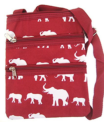 Elephant Print Cross Body Purse Messenger Bag Burgundy Alabama Roll Tide Bama