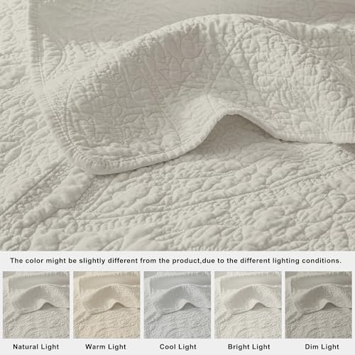 Image of palassio Beige Paisley 100% Cotton Quilt King Size Bedding Sets with 2 Pillow Shams, Boho Floral Lightweight Farmhouse Country Vintage Soft Bedspread Shabby Chic Coverlet for All Season, 3 Pieces