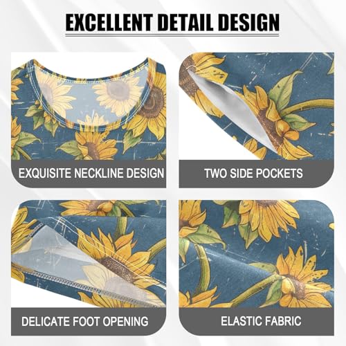 ALAZA Vintage Anchor Sunflowers Pajama Set Short Sleeve Sleepwear Soft Lounge Nightwear4