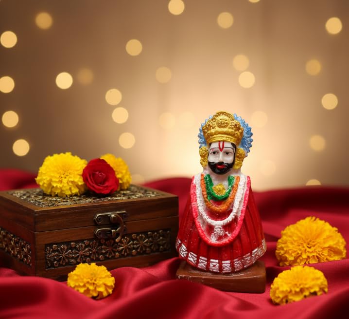 Image of POOMEE Khatu Shyam Baba Idol Resin Shyam Baba Murti for Home Mandir Pooja Room Religious Decor Spiritual Gift Divine Hindu God Statue