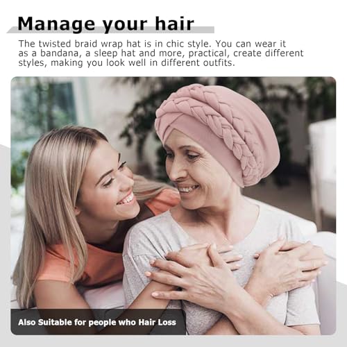 Image of DRESHOW African Women Turban Caps Cotton Beanie Twist Headscarf Pre-Tied Double Twisted Braids Wrap Hat Chemo Cancer Cap