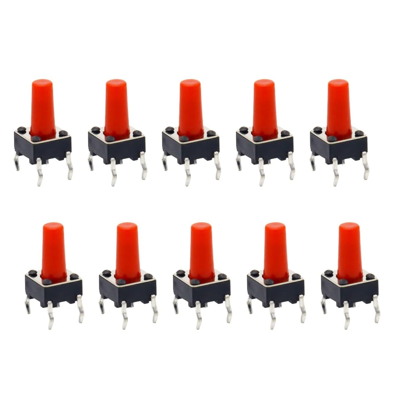 NISTECH 6x6x7.5mm Red Tactile Momentary Push On off Button Switch 4Pin Tact On Off DIP Through Holfor Light Switches- Pack of 10-image-0