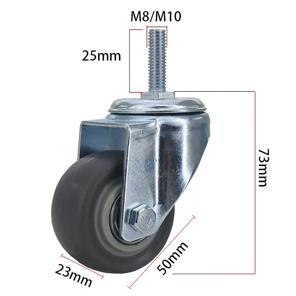 roulettes pivotantes Robustes de 50 mm avec Frein de Verrouillage M8/M10 en Caoutchouc sans Bruit pour Meubles et Tables Basses, Lot de 4