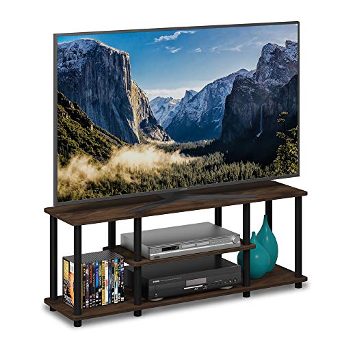 Image of Furinno Turn-N-Tube No Tools 3D 3-Tier Entertainment TV Stand up to 50 inch TV, Round Tubes, Columbia Walnut /Black | for TV up to 50 Inch, Open Frame Rectangular Entertainment Center with Storage Shelf, TV Console, for Living Room, Bedroom
