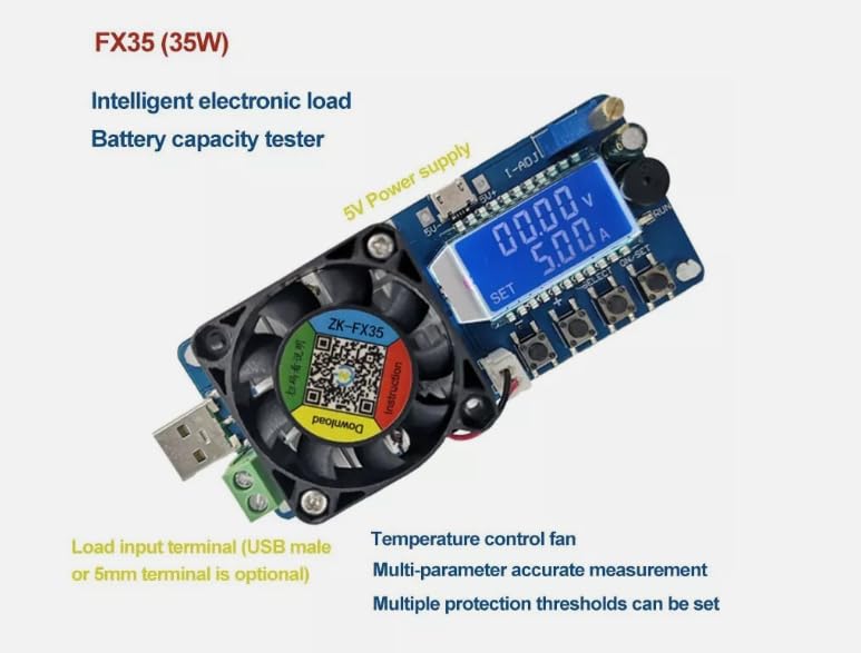 Battery Capacity Tester Current Electronic Load USB Power Tester for ZK-FX35 5A