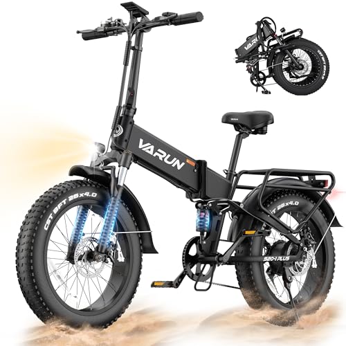Image of VARUN Electric Bike - 1000W Peak Motor, 25MPH, 60+ Miles, 20 inch * 4.0 inch Fat Tire Foldable Ebike with 48V 13 Ah Battery Lightweight Aluminum Frame E-Bike for Adults with Front Suspension /Full Suspension