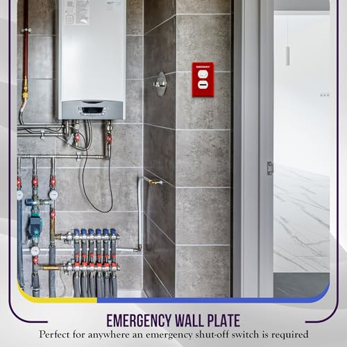 Image of ENERLITES Duplex Receptacle Outlet Wall Plate with Emergency Label, Electrical Outlet Cover, Mid-Size Size 1-Gang 4.88 inch x 3.11 inch, Unbreakable Polycarbonate Thermoplastic, UL Listed, 8821M-ER, Red