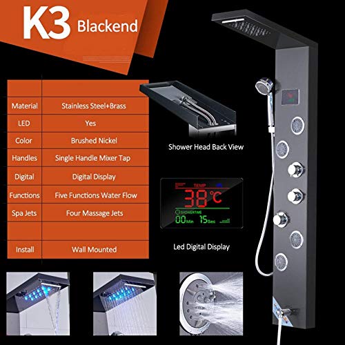 Colonne de douche affichage numérique noir mitigeur bain LED - 4