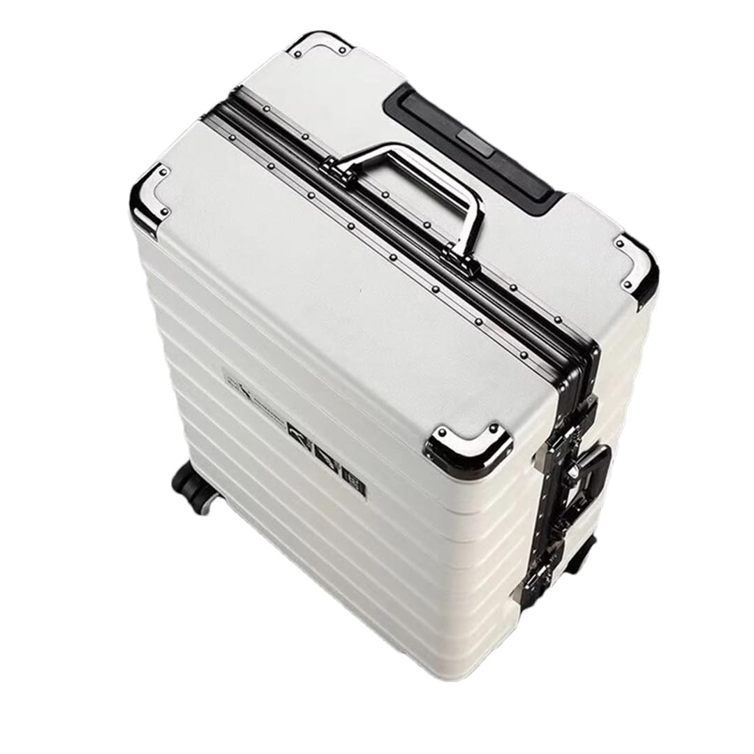 Suwequest Valigia da viaggio con telaio in alluminio Rod Trolley Valigia Carry-On Box Password di grande capacità, bianco, 28''