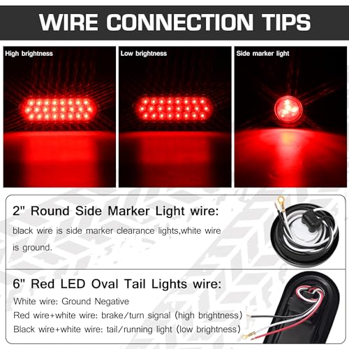 Image of LINKITOM Trailer Lights Welded Mount Steel Boxes Kit w /6 inch LED Oval Tail Lights & 2 inch LED Red Round Side Lights w /Grommet wire connectors, 2 Pack
