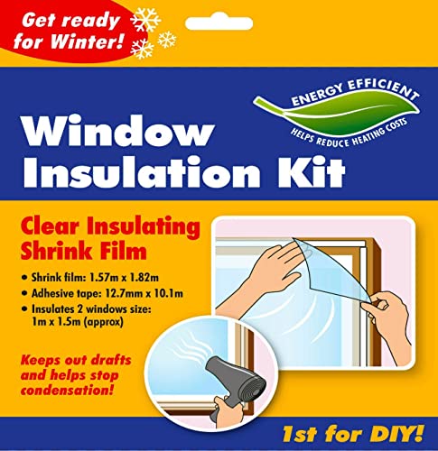 Window Film Indoor Double Glazing Insulation Kit Winter Draught Excluder Shrink Panels Frost Heating Glass Keep Out Drafts and Help in Condensation Insulating Interior 2 Windows Size 1m X 1.5m (1 Pk)
