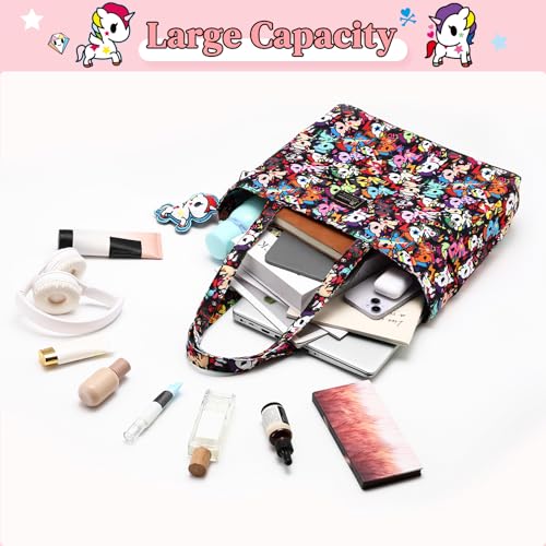 Image of tokidoki Large Tote Bag with Unicorno Keychain Laptop Travel Bag Shoulder Work Tote Weekender Bag Handbag for Women