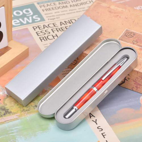 Image of Jinhao 10 Press Fountain Pen with Box, Volcanic Red Retractable Medium Nib with Ink Converter Set (Silver Clip)
