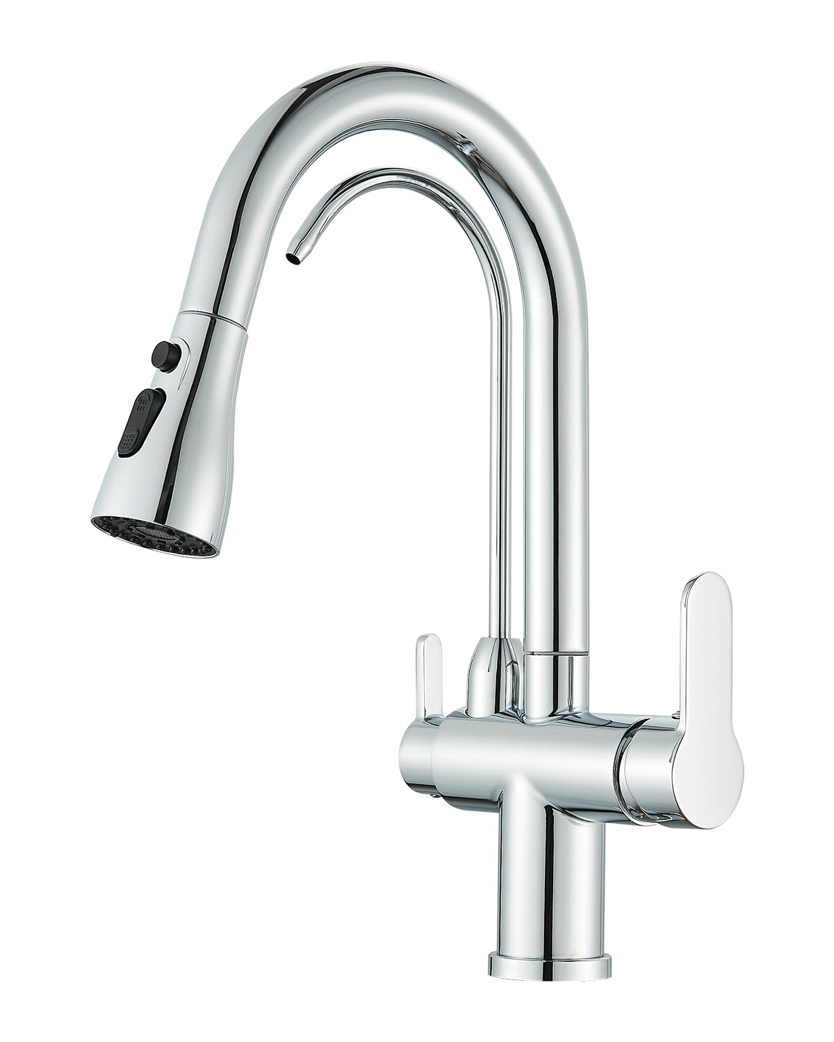 JUNSHENG - Grifo de cocina de 3 vías con filtro para el agua, grifo de cocina con ducha extraíble, giratorio 360°, 3 en 1, grifo, cromado