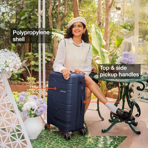 Image of Nasher Miles Polypropylene 360 Degree Paris Hard-Sided Check-in Luggage 28 inch | 75cm | 8 Wheels Large Trolley Bag for Travel | Suitcase (Navy Blue)