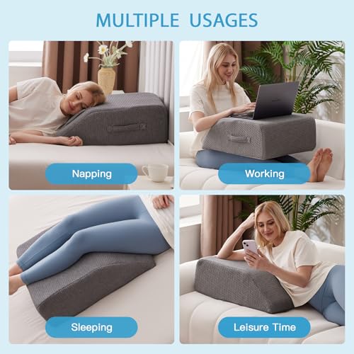 Leg Pillow Elevation Blood Circulation, Leg Wedge for Elevation for Swelling, Leg Elevating Pillow for After Surgery, Memory Foam Foot Knee Pillow for Back Sleeping 24×22×8 Inch Dark Grey